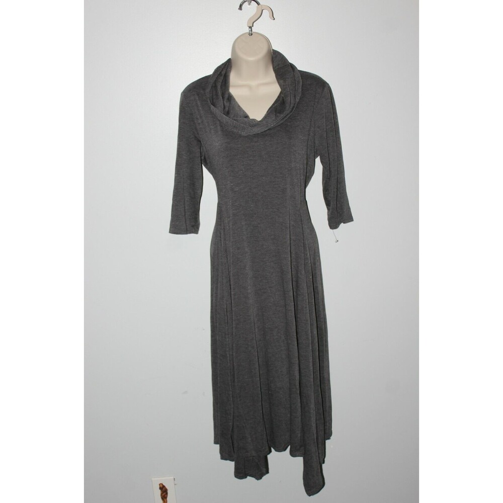 Robbie Bee Women Tshirt Stretch Dress Gray Size 10 Cowl Neck Long Sleeve Stretch